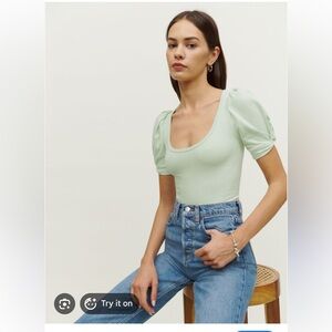 NWT Reformation frances top pistachio SZ XS puff sleeve knit green mint